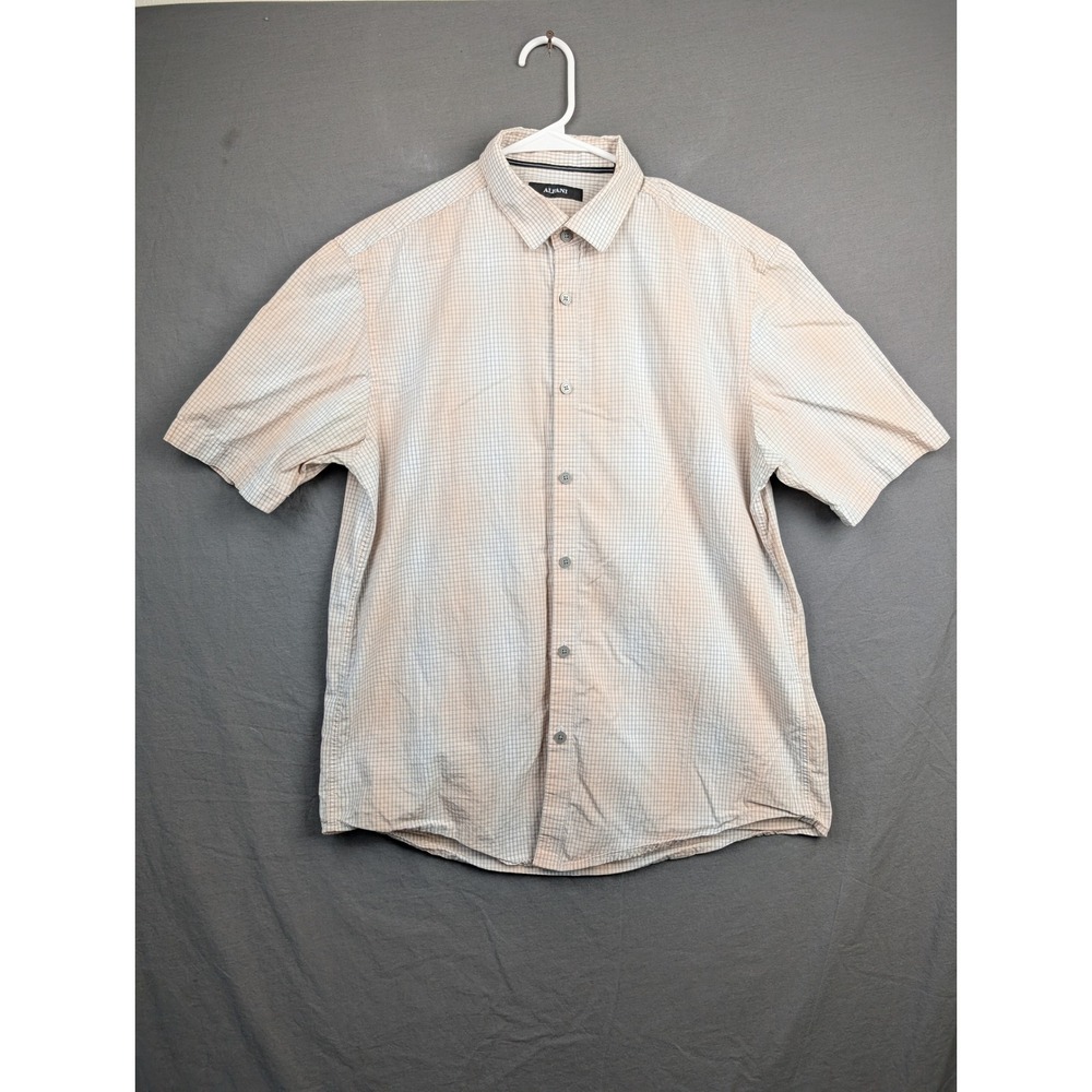 Alfani Mens Orange Blue Gingham‎ Short Sleeve Button Up Shirt Size M